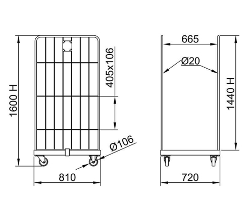 ΔΙΑΣΤΑΣΕΙΣ ROLL CONTAINER 1.60H